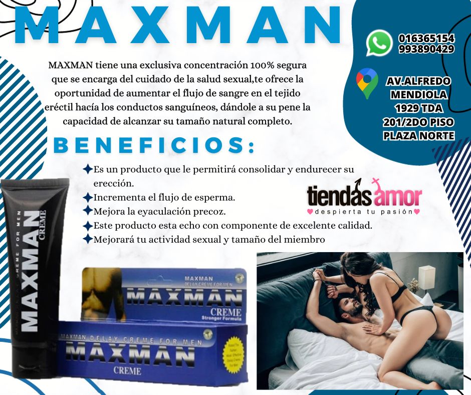 MAXMAN CREMA AYUDA AL TAMAÑO Y LA EYACULACION PRECOZ