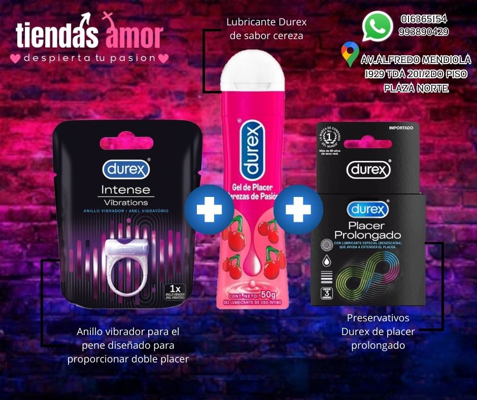 EL MEJOR TRIO SEXUAL LUBRICANTE CONDONES Y ANILLO VIBRADOR DUREX