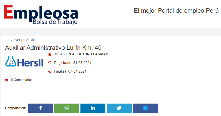 Auxiliar Administrativo Lurín Km. 40