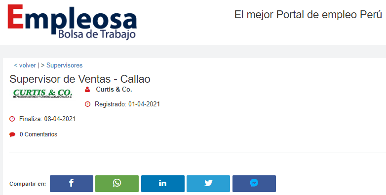 Supervisor de Ventas - Callao