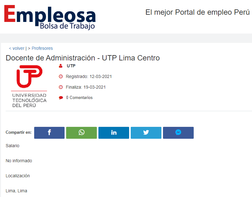 Docente de Administración - UTP Lima Centro