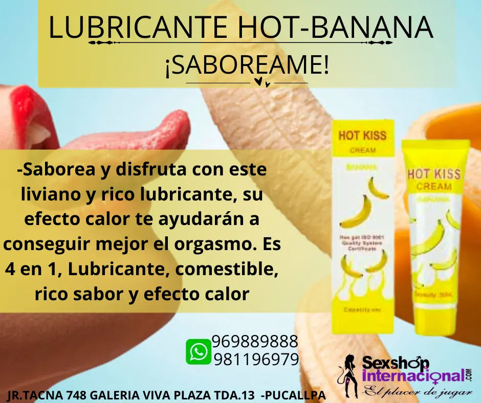 DELICIOSO LUBRICANTE SABOR BABANA CON EFECTO CALOR IDEAL PARA TUS NOCHES DE PASION