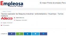 Técnico operador de Maquina industrial / embotelladora / Huachipa - Turnos rotativos